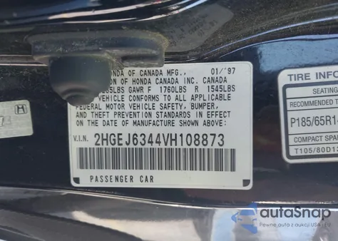 1997 Honda Civic Dx from USA, damaged, VIN 2HGEJ6344VH108873